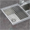 Roll Up Over The Sink Dish Drying Rack, 32-60CM Multipurpose Foldable Sink Cutting Board Dish Rack Mat for Kitchen Counter RV Camper Accessories Travel Trailer(Gray,L 32cm/12.6in)