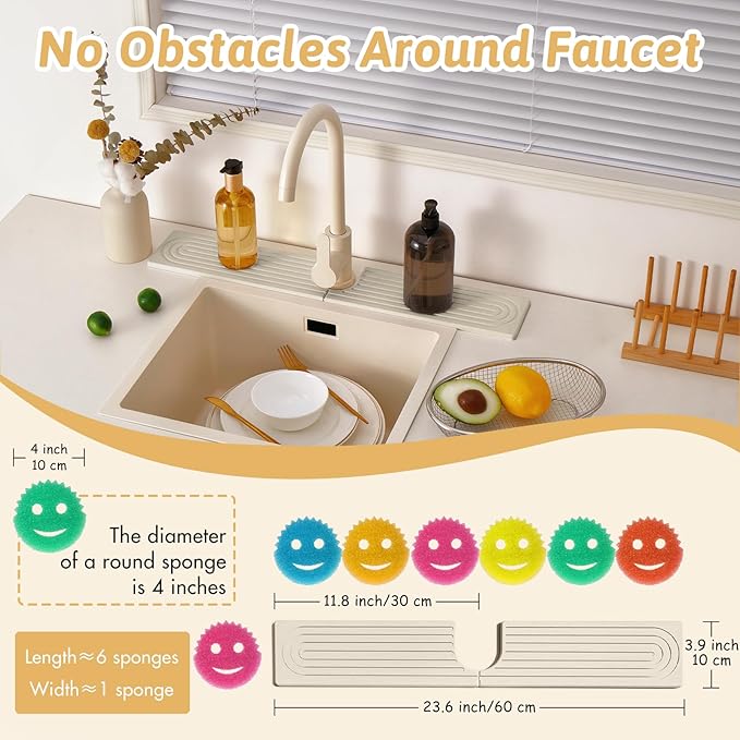 New Version Super Absorbent Faucet Mat, Kitchen Sink Dish Drying Stone Tray, Prevents Moisture Buildup, Diatomaceous Earth Faucet Handle Drip Catcher, Sink Splash Guard Bathroom Accessories, Ash Gray