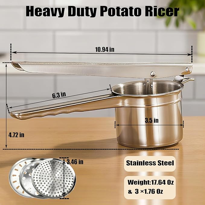 Potato Ricer Masher Stainess Steel: Heavy Duty Ricer for Mashed Potatoes for Home Kitchen - Kitchen Gadgets for Vegetable Garlic Food Press Cup- Housewarming Gift for Women Homeowner