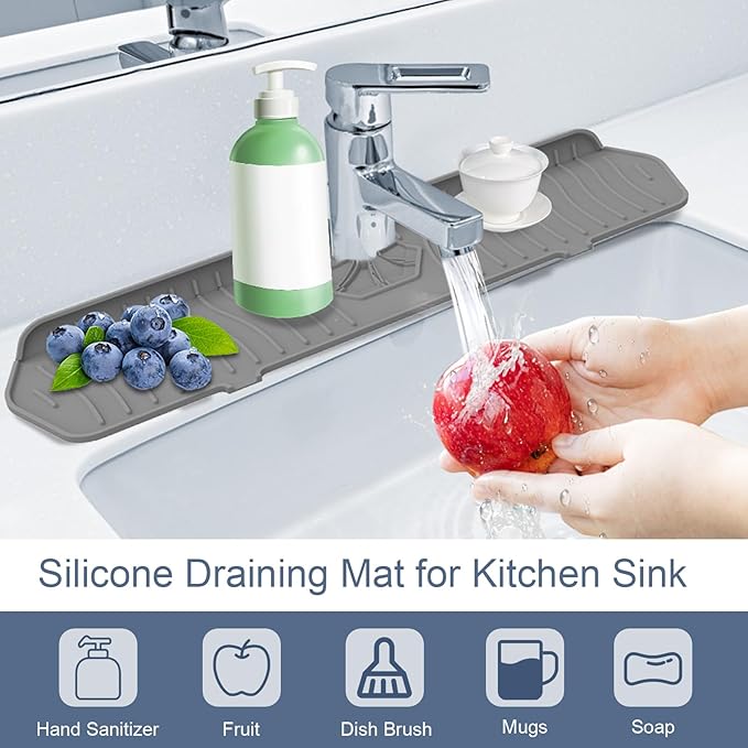Faucet Guard - 90 Foldable Drain Mat for Kitchen & Bathroom Sink (Gray, 24"*5.66")