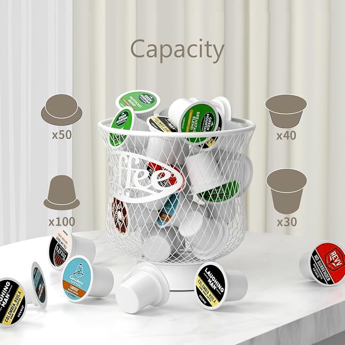 ITHSKUILL Coffee Pod Holder, Sturdy K Cup Organizer, Large Capacity K Cup Storage for Keuring Espresso Capsule Coffee Creamer, Easy to Refill and Organize for Cafe Bar, Coffee Bar Decor