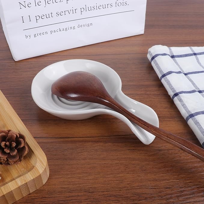 JINIHFW Spoon Rest for Kitchen, Ceramic Spoon Holder for Stove Top, Cooking Spoon Holder，Coffee Spoon Holder,Heat Resistant Utensil Rest for Countertop, Dishwasher Safe, White （1 PCS）