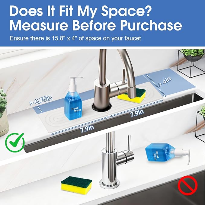 Kitchen Sink Faucet Mat, Water Absorbent Diatomite Stone Sink Tray, Diatomite Fast-Drying Faucet Mat, Prevents Moisture Buildup, Durable Protector for Bathroom Counter, White, 15.8" x 4"