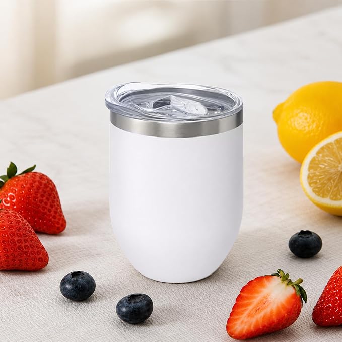 YOUKE OLA 18 Pack Stainless Steel Wine Tumbler with lid, 12oz Powder Coated Insulated Vacuum Straight Wine Tumbler Stemless Double Wall Bulk for Laser Engrave, DIY Gift, White