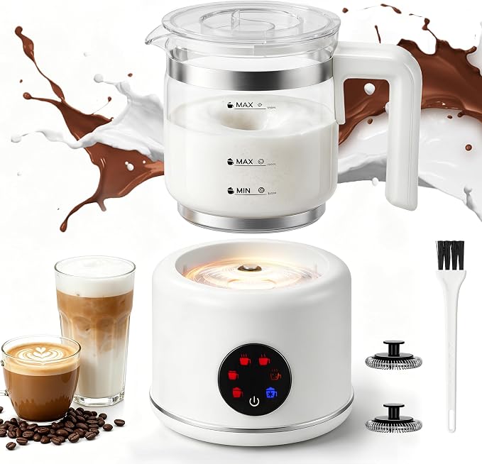 JXXM Electric Milk Frother, 6 in 1 Milk Steamer,17oz Automatic Warm and Cold Foam Maker for Coffee,Latte, Cappuccino, Macchiato, Hot Chocolate (White)