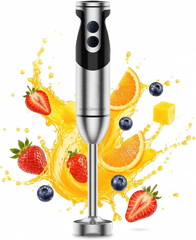 MEGAWISE new Hand Blender Series Only one Hand Blender,no attachments,12-Speed,Includes Powerful Blender Stick- Easy to Clean and Perfect for Smoothies, and More (black)