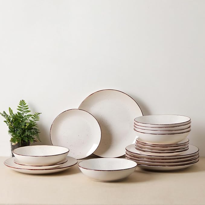 Dinnerware Sets for 6, 18 Piece Plates and Bowls Sets, Stoneware Dishware Sets Kitchen, Scratch Resistant Dishes, Microwave & Dishwasher Safe (White, Service for 6(18PCS))