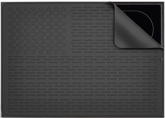 AWINNER Silicone Electric Stove Cover Mat,Ceramic Stove Heat Resistant Glass Cooktop Flat RV Range Stovetop top Protector,XL Dish Drying Mats for Kitchen Stars Stripes Design (Silicone Black, 28"x20")