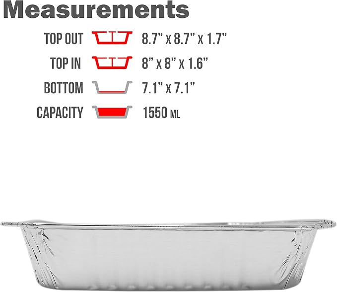 Fig & Leaf (35 Pack) 8” x 8” Square Baking Cake Pans with Plastic Dome Lids | Heavy Duty l Disposable Aluminum Foil Tins l Portable Food Containers l Perfect for Roasting Oven Toaster Cooking