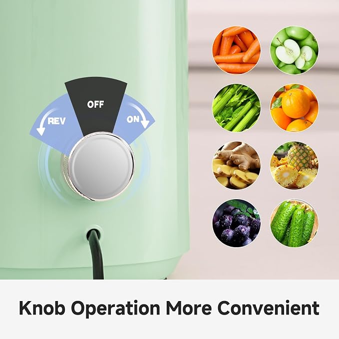 AMZCHEF Cold Press Juicer Machine, 5.8" Wide Chute for Whole Fruits & Vegetables, Self-Feeding Slow Masticating Juicer, 3-in-1 for Juice, Nut Milk & Sorbet, Triple Filtration, Easy Clean