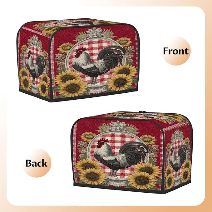 Red Retro Rooster 2 Slice Toaster Cover Dust And Fingerprint Bread Maker Cover Bakeware Protector Washable Appliance Covers Kitchen Accessories For Home Kitchen Women Gift