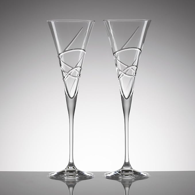Lenox Champagne Flutes, Adorn Crystal 2-Piece Toasting Flute Set, Set Of 2, Heavy 3 x 10.5-inch, 7-Fl Oz Clear Crystal Glass, Stemware, Hand Wash Only, Wedding Decor, New Years Flute Glasses (2-Piece)