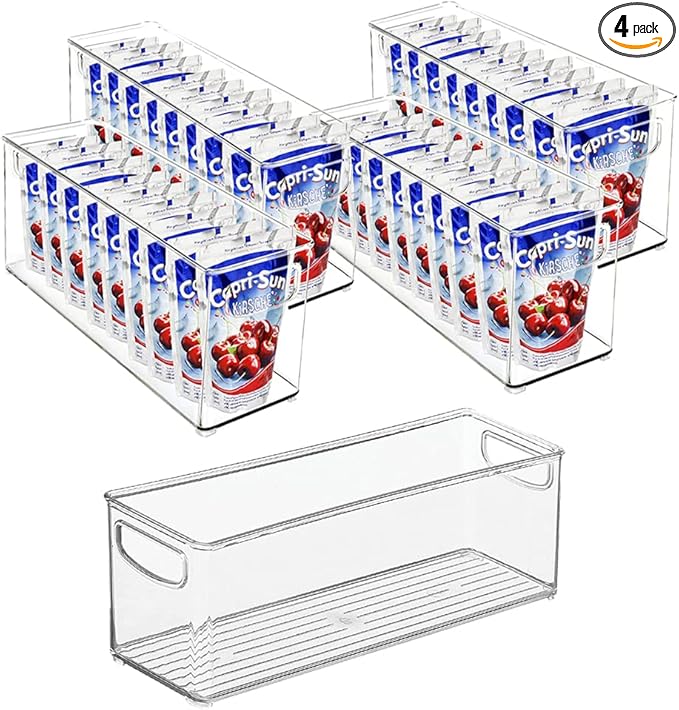 mDesign Small Plastic Nursery Storage Container Bins with Handles for Organization in Cabinet, Closet or Cubby Shelves - Organizer for Baby Food, Bibs, Formula - Ligne Collection - 4 Pack - Clear