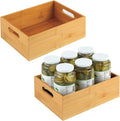 mDesign Kitchen Storage Box - Large Wooden Box with Handles - Bamboo Kitchen Utensil Storage Box - 12" x 9" x 4" - Set of 2 - Nature