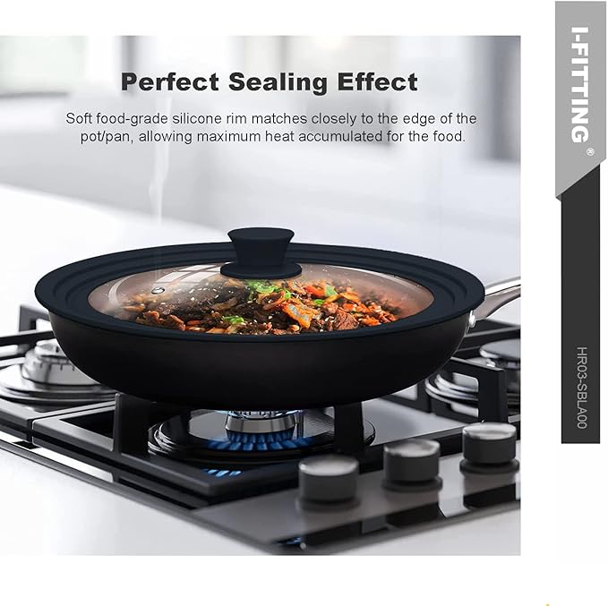 Universal Lid for Pots,Pans And Skillets,HR Huare Technology Tempered Glass with Heat Resistant Silicone Rim,Dishwasher Safe,Fit Cookware 8.5", 9.5”, 10”, Black,1 Pack