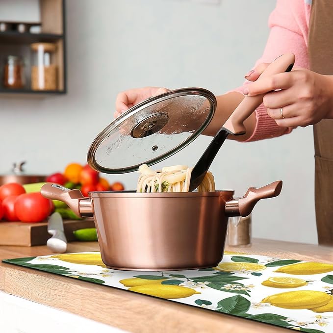2 in 1 Table Runner Trivet for Hot Pots and Pans Heat Resistant Non Slip Waterproof 39 x 12 Inch Decorative Table Protector for Kitchen Countertop Lemon Branch Flower