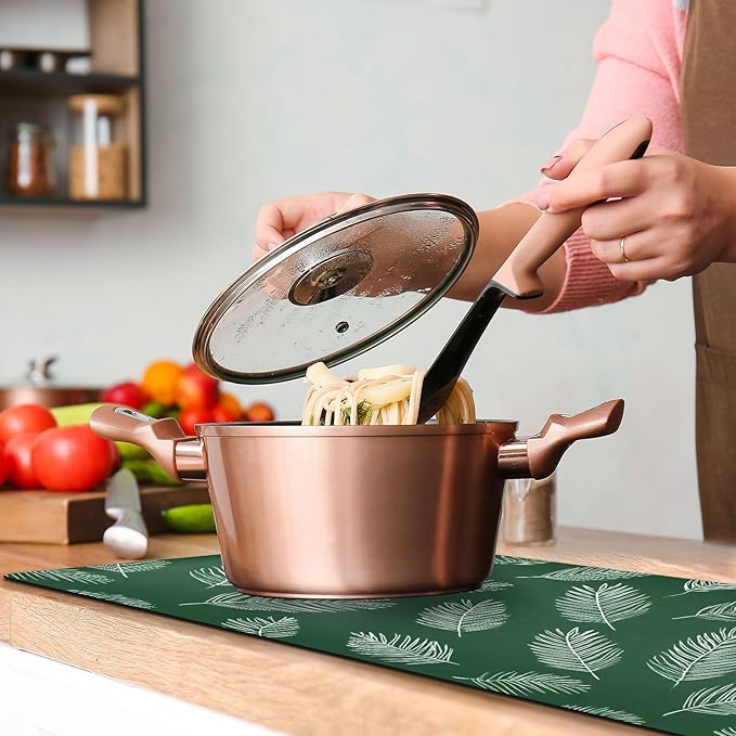 2-in-1 Table Runner Trivet for Hot Dishes Heat Resistant Hot Plate Mat Pad 39x12 Inch Waterproof Table Protector Trivets for Countertop Decorative Green Simple Palm Leaf