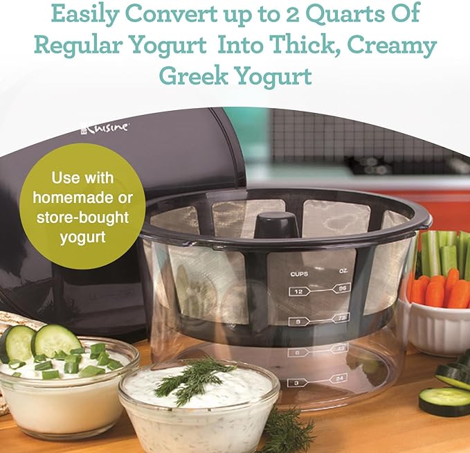 Euro Cuisine GY60 Greek Yogurt Maker with Ultra Fine Mesh Stainless Steel Strainer Basket, BPA Free, Patented Greek Yogurt Strainer, Ideal for Healthy Homemade Yogurt, Dips, and Desserts