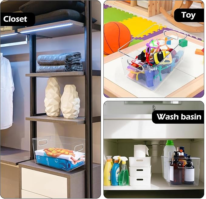Clear Plastic Storage Bins 8 Pack - Pantry Organizers and Storage, Fridge Organizer for Kitchen, Cabinet, Freezer, Bathroom, Clost, Home Organization