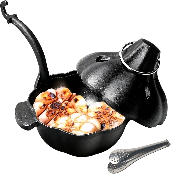 Cast Iron Garlic Roaster with Handle, Smoker Roaster, Garlic Cooker, Cast Iron Baker, Mini Roasting Pot, Potato Baker, Mini Cocotte, Used in the Kitchen Oven or Outdoors on a BBQ Grill Stove