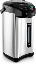 NutriChef 5.2 Qt Hot Water Dispenser with 5 Temperature Settings | Digital water boiler with 3 dispensing options, stainless steel interior, safety lock, and quick heating.