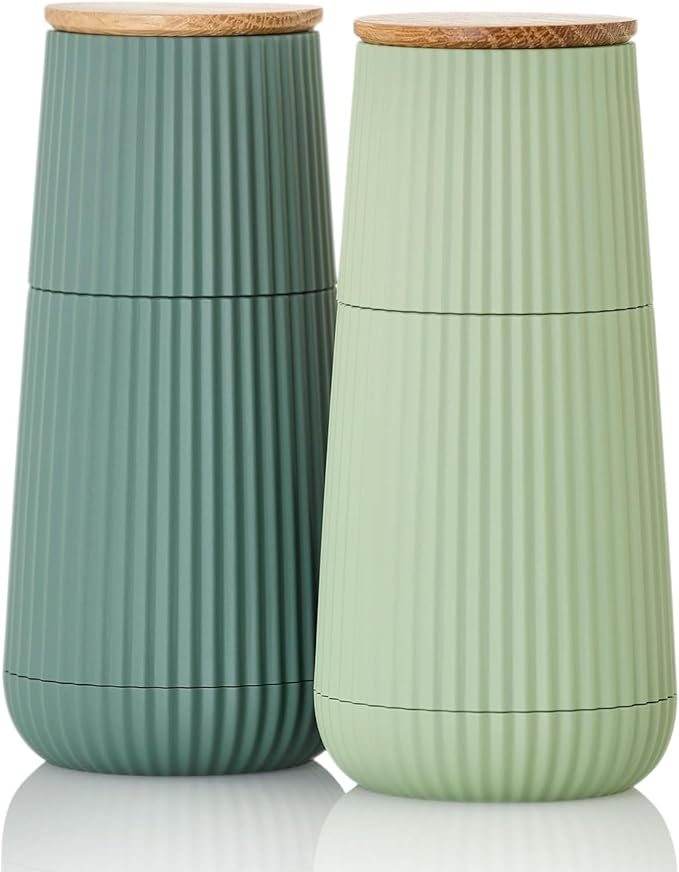 AdHoc Scape Salt & Pepper Mill Set - Salt & Pepper Grinders with Ultra-Sharp Grinding Mechanisms - Refillable Mills & Spice Shakers with Adjustable Grinding - Dark Green & Light Green