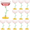 12 Pcs Pink Plastic Ribbed Coupe Glasses Detachable 7oz Flower Cocktail Glasses Modern Wavy Plastic Cocktail Coupes Disposable Martini Glasses Mimosa Glassware champagne goblets (12, PInk)
