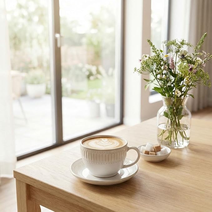 Cappuccino cup with tray, 8.5 oz. Set of 4 Ceramic Coffee Cups and Saucer Set for Latte, latte art cup, suitable for latte/cappuccino/milk/tea