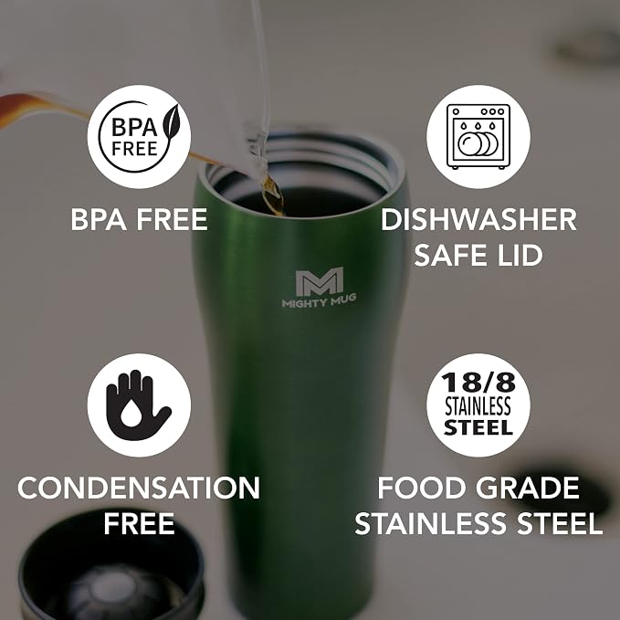 Mighty Mug | The Untippable Mug | Grips When Hit, Lifts for Sips | Insulated Stainless Steel Tumbler | Cupholder Friendly | Gifts for Women Men All | Leakproof | 6 Hours Hot / 24 Cold | 16oz | Moss