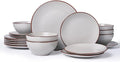 Famiware Venus Plates and Bowls Sets with Trim, 18 Pieces Speckled Stoneware Dinnerware Set for 6, Matte Light Gray - Modern Minimalist, Microwave & Dishwasher Safe Dishes for Everyday & Formal Dining