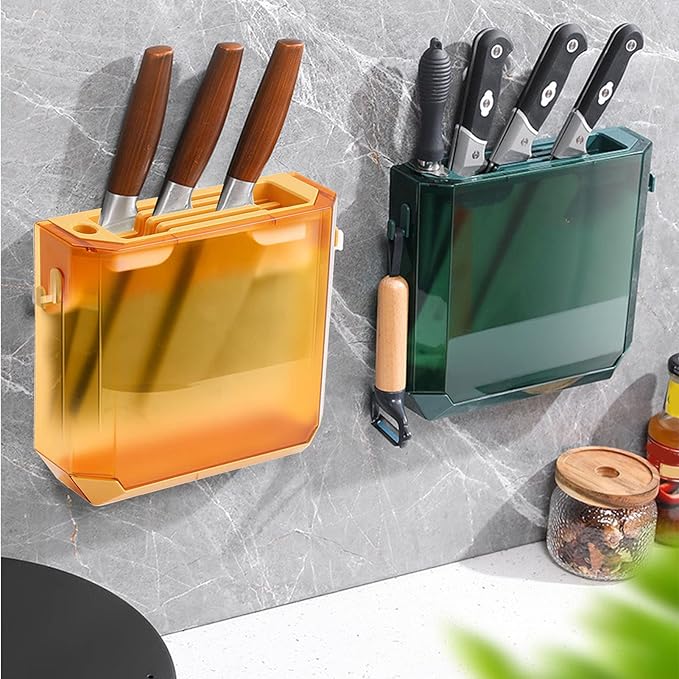 Zerodis Kitchen Knife Holder, Multi Slot Knife Organizer, Plastic Wall Mount, Knife Storage, Easy to Use, Green