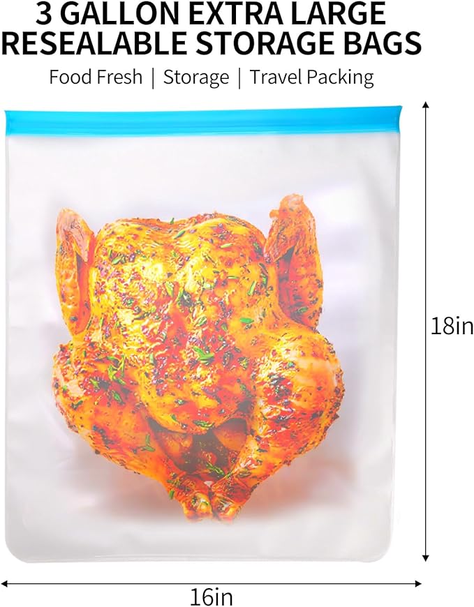 8 Pcs 3 Gallon Reusable Food Storage Freezer Bags, Large Capacity, BPA Free Reusable Food Pouches, Used For Home Food Storage And Camping (Multicolor 8 Pack)