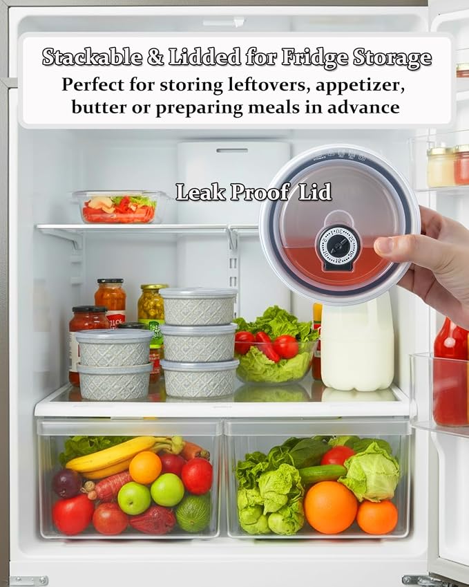 16 oz Ramekins with Lids Oven Safe, Ceramic Ramekins for Baking, Creme Brulee, Embossed Pudding Custard Ramekins for Souffle, Porcelain Baking Bowls Set of 4, Gray