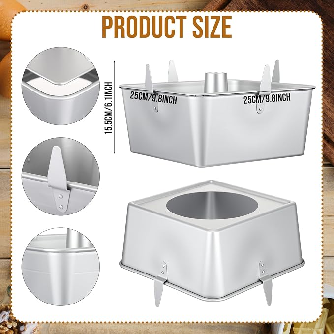 Vesici 10 Inch Square Tube Cake Pan with Cooling Feet Angel Food Cake Pan with Removable Bottom Non-stick Aluminum Alloy Pans for Baking Pound, Chiffon Cakes(Silver)