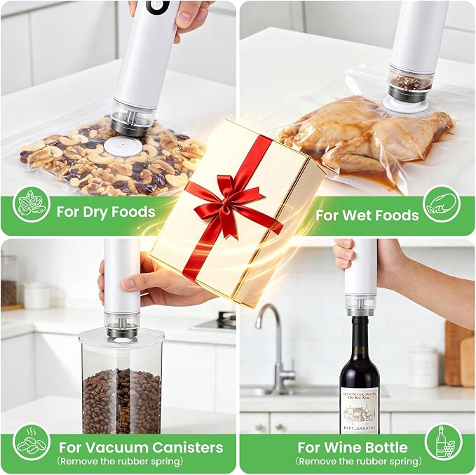 ROUUO Vacuum Sealer for Food Portable Food Sealer with 30 Reusable Bags, USB-C, Dry/Moist/Canister/Wine Mode – Long-Lasting Wireless Compact Vacuum Sealer for Travel, Camping, and Home Kitchen
