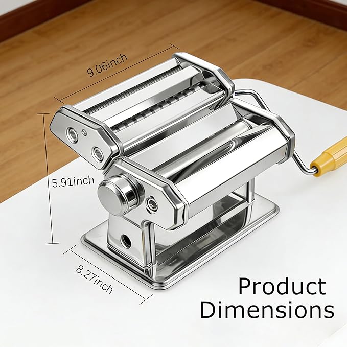 Pasta Maker Machine With 7 Adjustable Thickness Settings, Stainless Steel Manual Noodle Maker,Pasta Roller& Cutters With Removable Handle and Clamp For Kitchen (G-1380+Brush + Sponge)