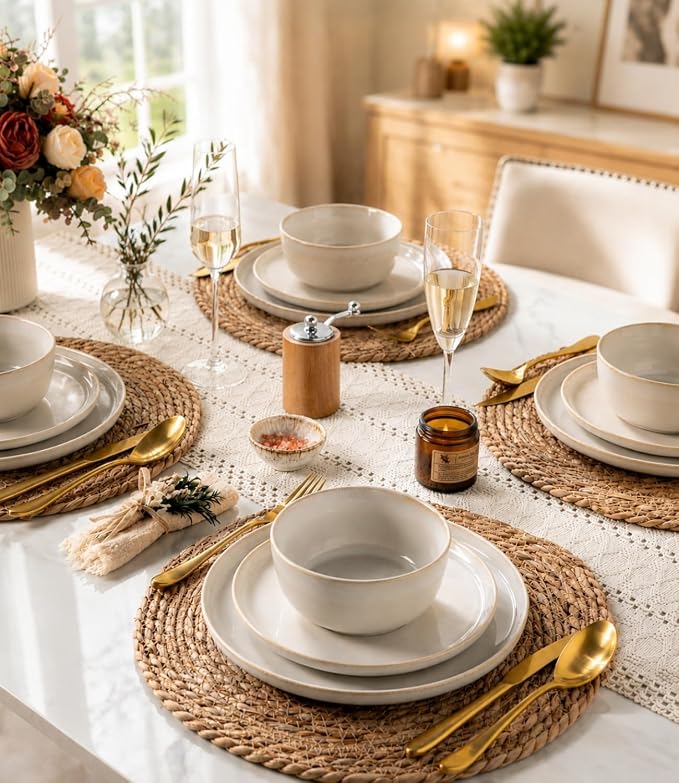 GBHOME Ceramic Dinnerware Sets for 4, 12 Pieces Stoneware Plates and Bowls Sets, Scratch Resistant Dishes, Dishwasher & Microwave Safe, Reactive Glaze
