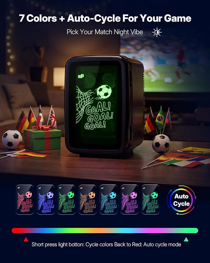 Upstreman 4L Compact Mini Fridge, Football Print Portable Refrigerator with 7 Color Gaming Light, AC/DC Cooler & Warmer for Bedroom, Gaming Room, Car, Small Skincare Fridge for Beverage & Food