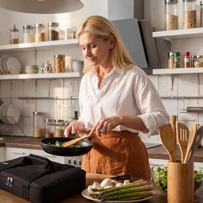 FoldTier Glass Baking Dish with Lid Glass Casserole with Carrier 9 x 13 Inch Insulated Bag for Hot or Cold Food Deep Casserole Dish for Oven Potluck Party Picnic Cookouts (Black)