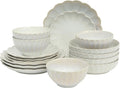 Gibson Elite Malibu Shore 16 Piece Scallop Stoneware Reactive Glaze (Service for 4) Ceramic Plates and Bowls Dinnerware Set - Shiny Cream White