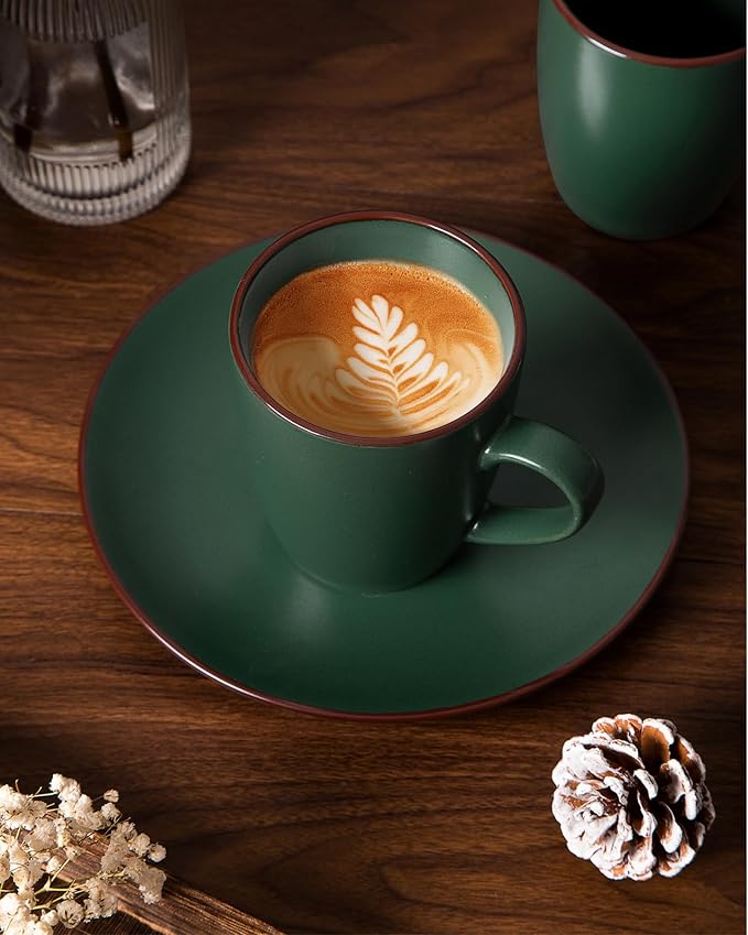 famiware Venus Coffee Mugs for 4, 13 oz Mug Set, Dringking Cup with Handle for Coffee, Tea, Cocoa, Milk, Dark Green