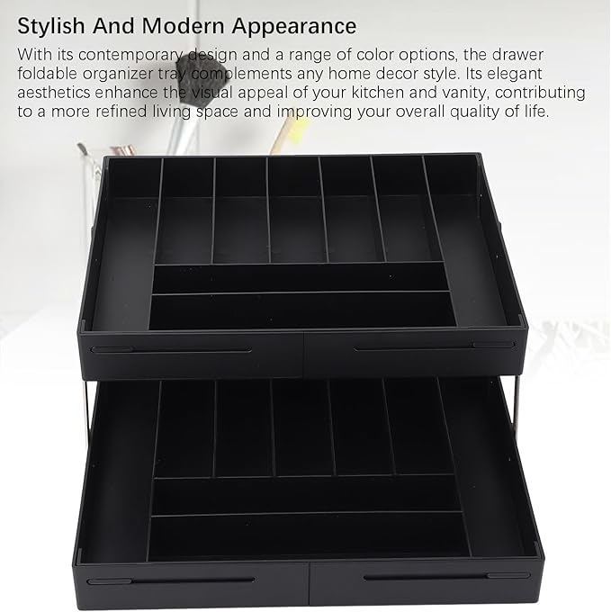 TOPINCN 2 Tier Collapsible Multi Level Drawer Organizer Tray, Folding Smart Drawer Storage, Expandable for Makeup, Jewelry, Silverware, Utensils, Kitchen Office Supplies