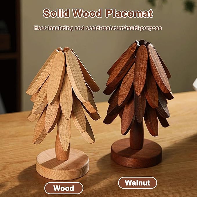 Natural Tree Trivet Set - Natural Foldable Kitchen Trivets, Handmade Wooden Hot Pad Holder for Plates, Pots, Pans, Cup, Kitchen Dining Table Protection (Brown, S)