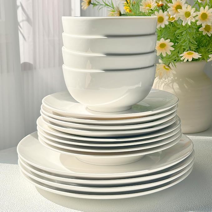 Anveena 16 Piece Dinnerware Set for 4, Plates and Bowls Set.For Family Dinner& Kitchen Use, Microwave & Dishwasher Safe