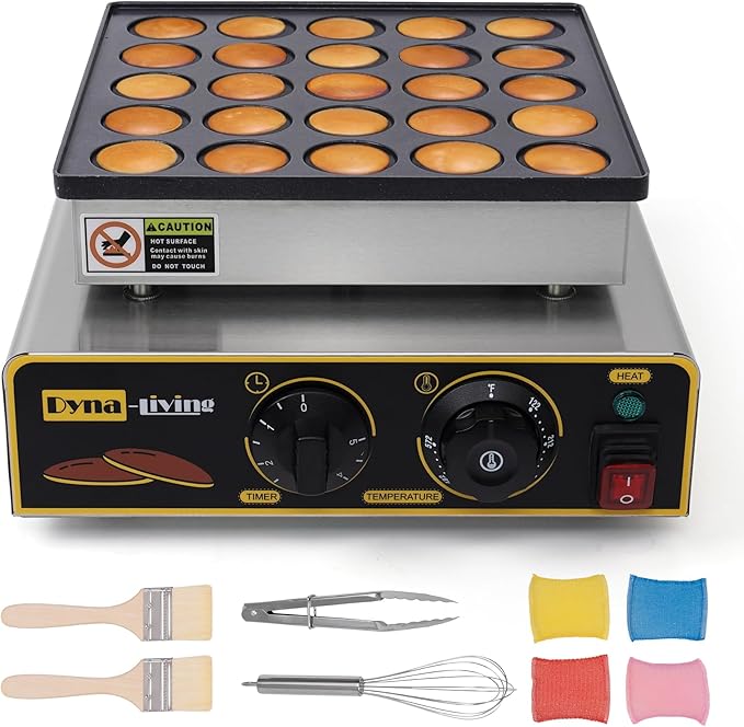 Dyna-Living Mini Pancake Maker 25PCS Commercial Dutch Pancake Maker 950W Small Pancakes Machine Electric Dutch Pancakes Maker, Non-stick Coating, Dorayaki Maker for Home