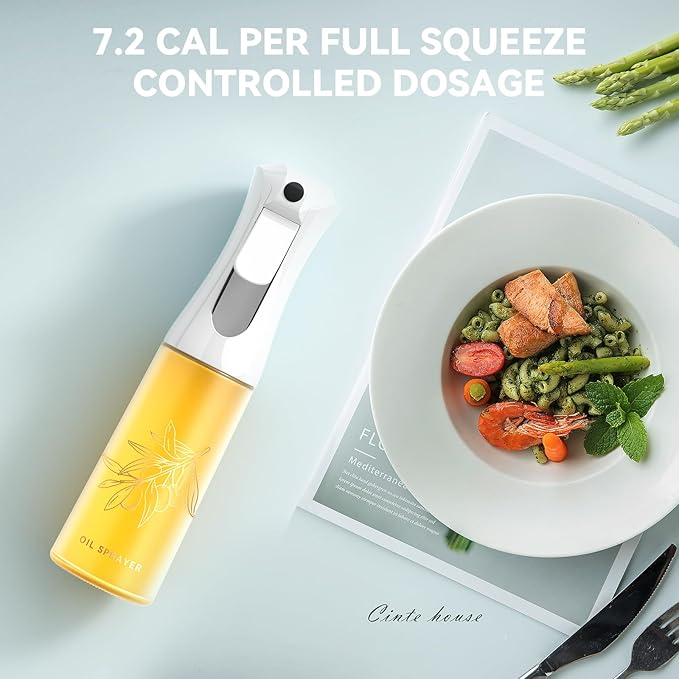 Oil Sprayer for Cooking - Olive Oil Sprayer - 200ml Glass Oil Spray Bottle in Air Fryer Accessories - Oil Dispenser for Kitchen,Air Fryer, Salad, Baking, BBQ (2 Packs)