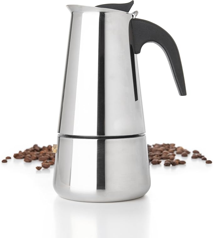 Mixpresso 6 Cup Greca Stovetop Espresso Pot 300ml/10oz, Moka Pot with Coffee Percolator Design, Stainless Steel Stove Top Coffee Maker for Camping or Home Use,Italian Stovetop Espresso Maker