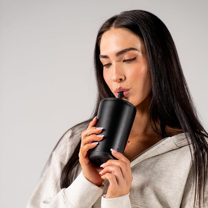 HydroJug Everyday Tumbler 14 oz, Ceramic-Lined Straw Cup, Black