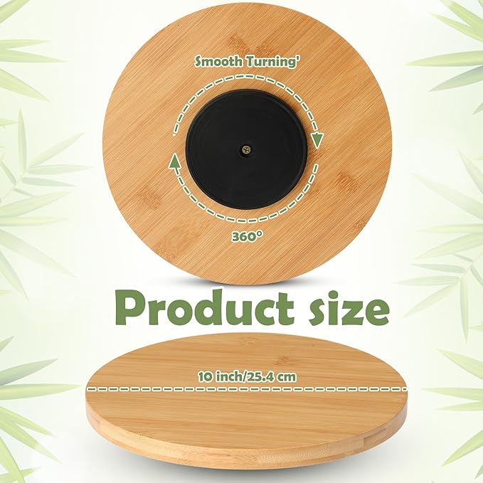Tanlade 4 Pcs Bamboo Wooden Lazy Susan Organizer Lazy Susan Turntable for Cabinet Non Skid Kitchen Tray Revolving Condiment Spice Rack for Counter Wedding Table Organization Storage Supplies(10 Inch)