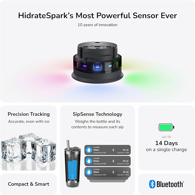 Hidrate Spark PRO Smart Tumbler Bundle – Insulated Stainless Steel – Tracks Water Intake with Bluetooth, LED Glow Reminder When You Need to Drink – 20oz (Sea Glass)
